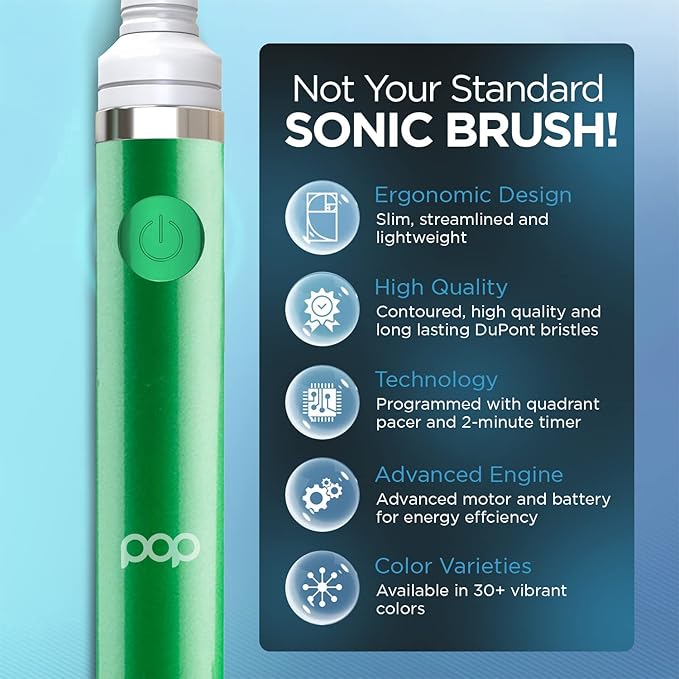 Pop Sonic Electric Toothbrush (Green) - Travel Toothbrushes w/AAA Battery | Kids Electric Toothbrushes with 2 Speed & 15,000-30,000 Strokes/Minute, Dupont Nylon Bristles