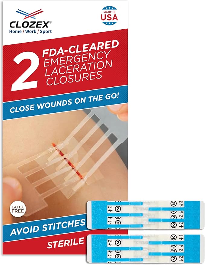 Clozex Emergency Laceration Closures - Repair Wounds Without Stitches, FSA HSA Eligible Skin Closure Device for 2 Individual Wounds Or Combine for Total Length of 2 Inches