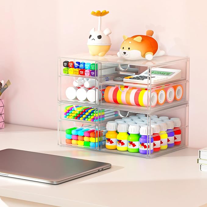 Acrylic Makeup Organizer, 4 Pack Drawer Organizer - Transparent Desktop Storage for Cosmetics, Office Supplies & More - Clear Organizers for Home & Office Use