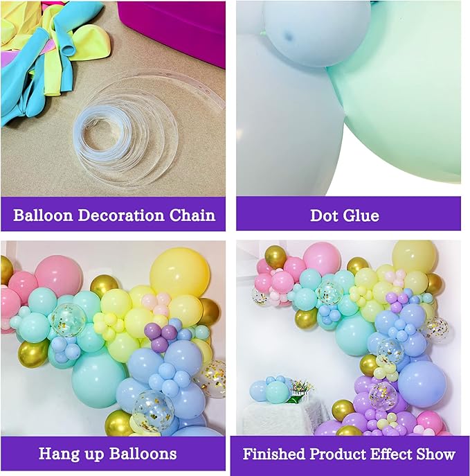 KAWKALSH 219Pcs Rainbow Balloons Garland Arch Kit Different Sizes Latex Balloons Assorted Pastel Party Balloons Arch for Birthday Baby Shower Wedding Engagement Anniversary Party Decorations