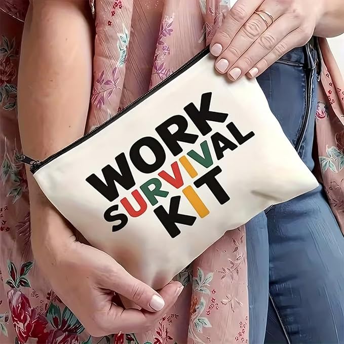 GRITOSE Work Survival Makeup Bag for Women Men Workday Toiletry Bags Accessories Stationery Storage Supplies for Family Friend Worker Small Travel Pouch Kit with Zipper