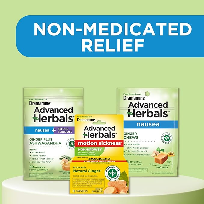 From the Makers of Dramamine, Advanced Herbals, Ginger Chews, Nausea Relief Soft Chews Lemon-Honey-Ginger, 20 Count