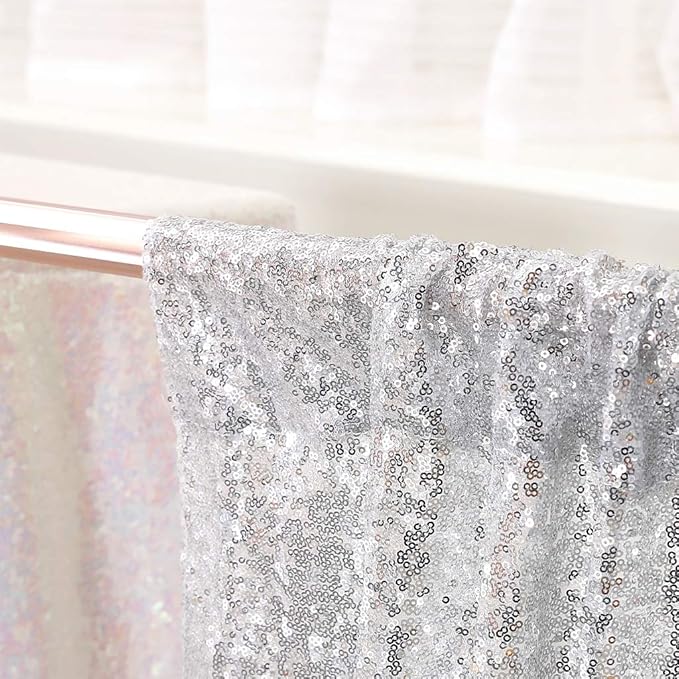 Juya Delight 4FTx7FT Silver Shimmer Photobooth Backdrop Curtains - Silver Glitter Sequin Photo Backdrop for Wedding Birthday Parties Wall Decoration