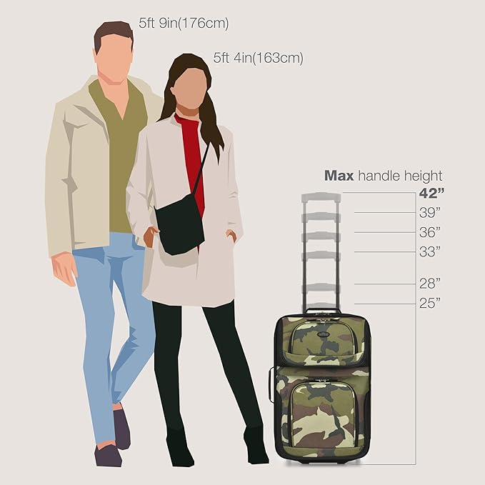 U.S. Traveler Rio Lightweight Softside Rolling Carry-on Suitcase, 2-Wheel Set, Camouflage