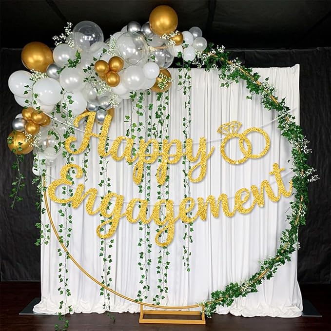 BEISHIDA Glitter Happy Engagement Banner-No DIY, Engagement Party Decorations,Bridal Garland Sign Wedding Party Supplies （Gold）