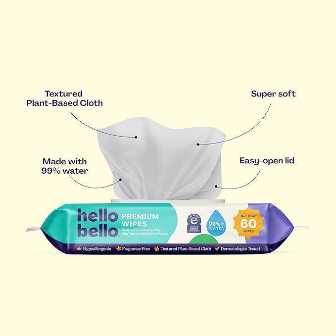 Hello Bello Extra Gentle Unscented Baby Wipes, Plant Based, Made with 99% Water and Aloe for Babies and Kids, 720 Count
