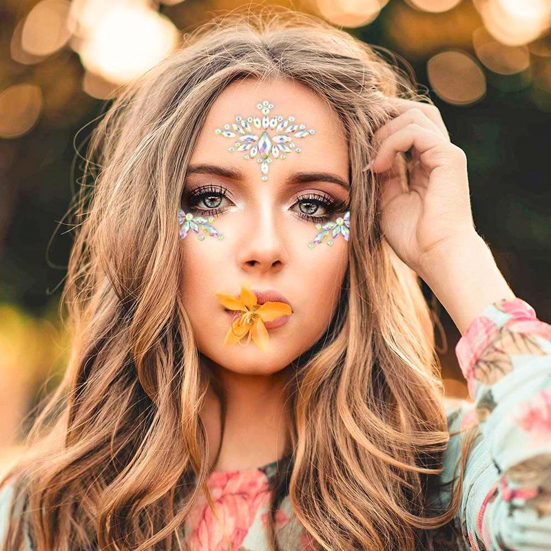 8Sets Noctilucent Face Gems Body Stickers Glow in the Dark Luminous Face Jewels fluorescent face tattoo crystals rhinestone sticker body jewelry for Halloween