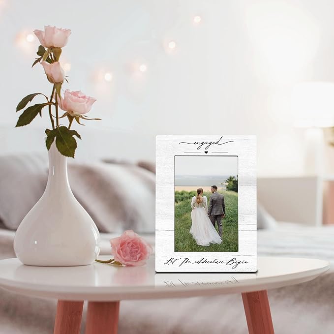 Engagement Couples Newlyweds Picture Frame 4x6, Engagement Gifts for Couples, Just Engaged Gift, Wedding Gifts for Newlyweds Bride Groom, Engaged Couple Picture Photo Frames for Desk Shelf Decor