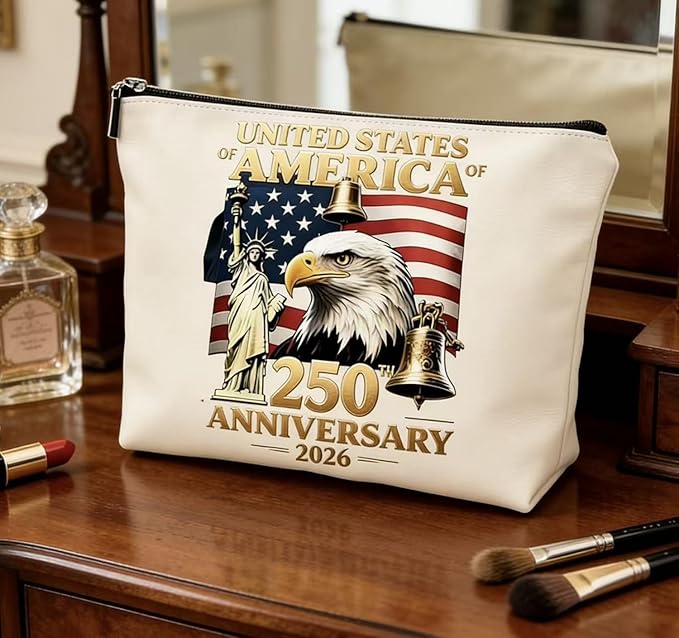 250th Anniversary Makeup Bag Eagle Freedom America Flag designs Small Travel Pouch Patriotic Accessories Women Men Supplies Workday Toiletry Bags with Zipper for Friend Family Independence Day Gift