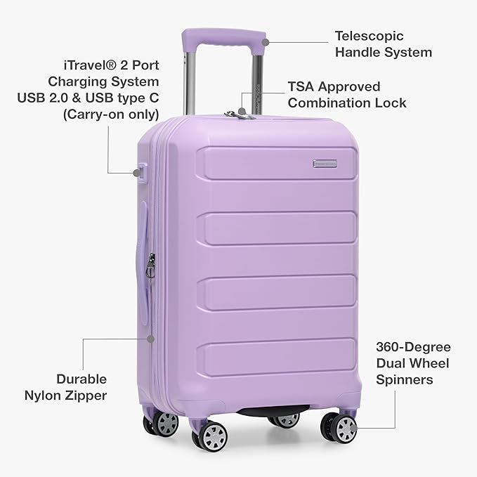 Traveler's Choice Pagosa Hardshell Expandable Luggage with Spinner Wheels, Lavender, 3-Piece Set (22/26/30)