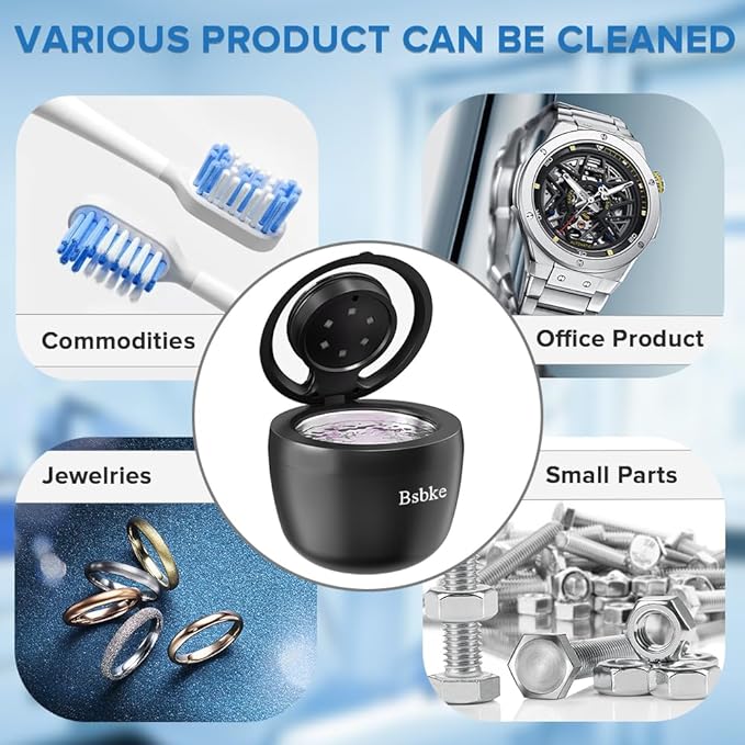 Ultrasonic Retainer Cleaner 45kHz Dental Cleaning Machine With 6 U/V Lights Adjustable Buzzer Alarm 200ML Capacity Black