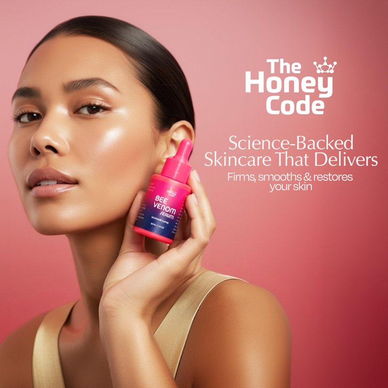 The Honey Code Bee Venom Face Serum, 0.5% Real Bee Venom with Hyaluronic Acid, Vitamin C & Squalane, Hydrating & Firming Anti-Aging Serum, 1 fl oz