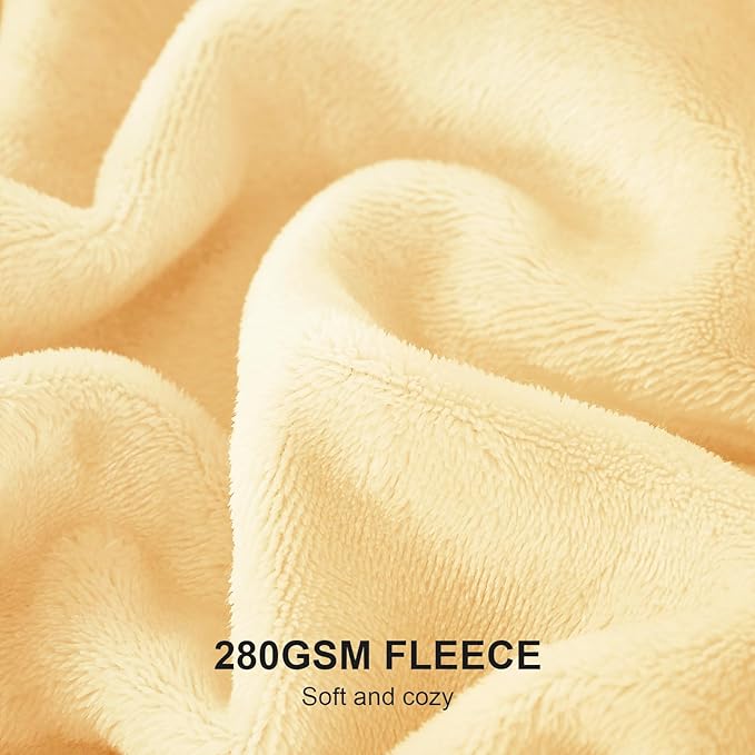 Hansleep Fleece Cream Yellow Throw XL Blanket, Super Soft Flannel Fuzzy Plush Cozy Blanket for All Seasons, Cream Yellow, Throw XL 50x70 Inches