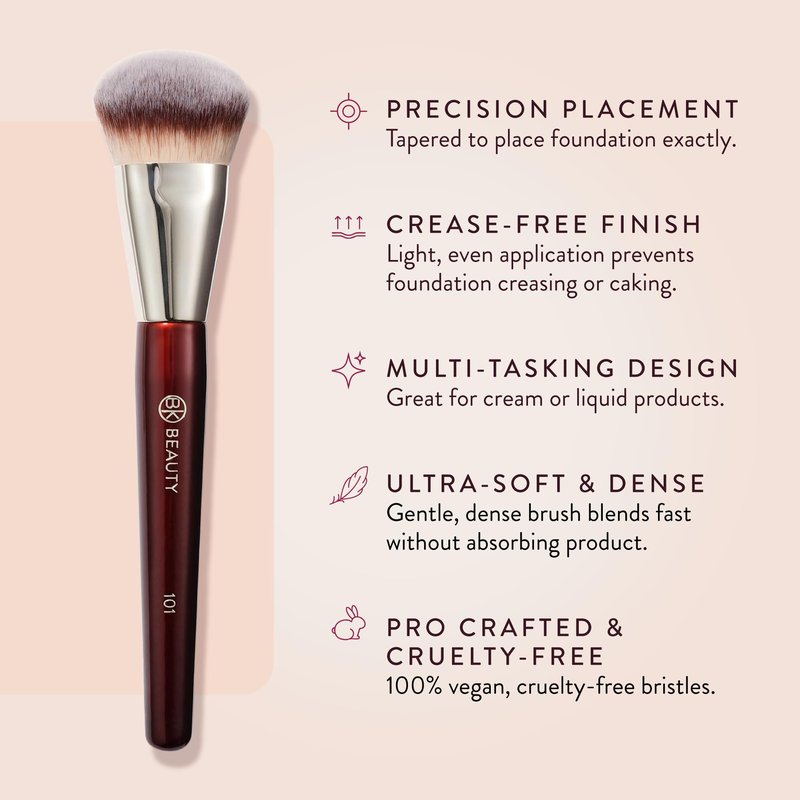 BK BEAUTY BRUSHES - 101 CONTOURED FOUNDATION BRUSH - Contoured Foundation Brush - Foundation Makeup Brushes - Face Brush For Liquid Or Cream Foundations