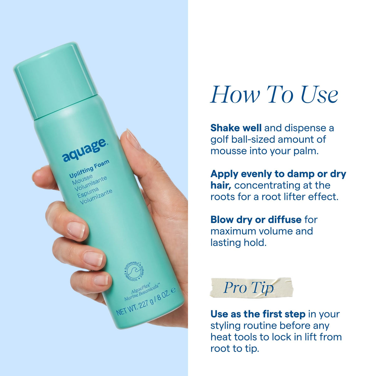 Aquage Uplifting Foam & Hair Mousse - Root Lifter and Volumizing Mousse for Fine, Thin Hair - Lightweight Volumizer for Body, Bounce and Blowouts (10oz)