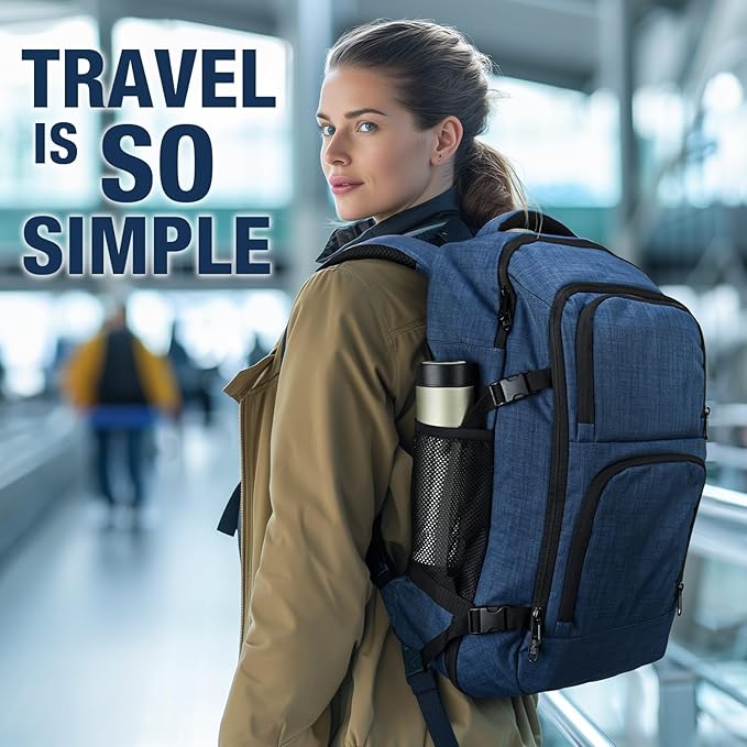 Dinictis Travel Backpack Carry on Flight Approved, Backpack Suitcase for Travel, Personal Item Travel Bag fits 17 inch Laptop-Blue