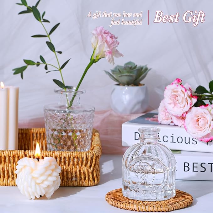 Clear Glass Bud Vases Set of 5, Mini Flower Vase for Centerpieces, Small Clear Vases in Bulk for Wedding Decorations, Vintage Vase for Table, Recepetion, Home Décor