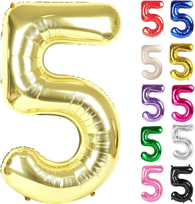 Champagne Gold Number 5 Balloon 40 Inch, White Gold 5 Balloon Number, 5th Birthday Decorations, Light Gold Party Supplies for Boys Girls