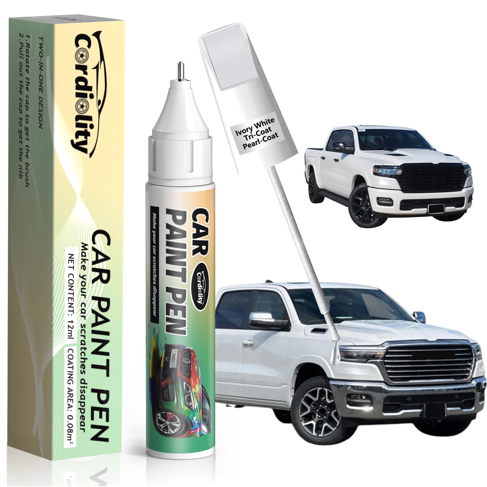 Ivory White Tri-Coat Pearl-Coat(Pwd/Jwd) Touch Up Paint Pen For Ram,Car Paint Scratch Repair Pen Quick And Easy Fix Auto Paint S