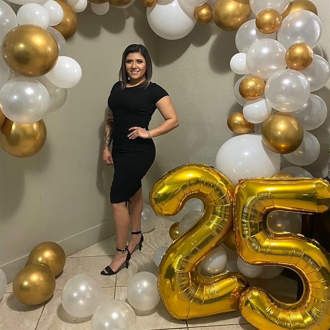 Gold Number 40 Birthday Balloons, 40 Inch Large Gold Mylar Foil Number 4 and 0 Balloons for Women, 40th Birthday Balloons for 40 Year Old Birthday Anniversary Party Decorations Supplies