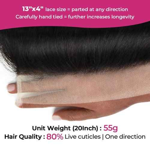 FalaFala REAL Human Hair Body Wave 13x4 Frontal Ear to Ear Swiss Transparent Lace Pre Plucked Virgin Frontals Closure Free Part Melt Invisible with Baby Hair Front Only 18 Inch