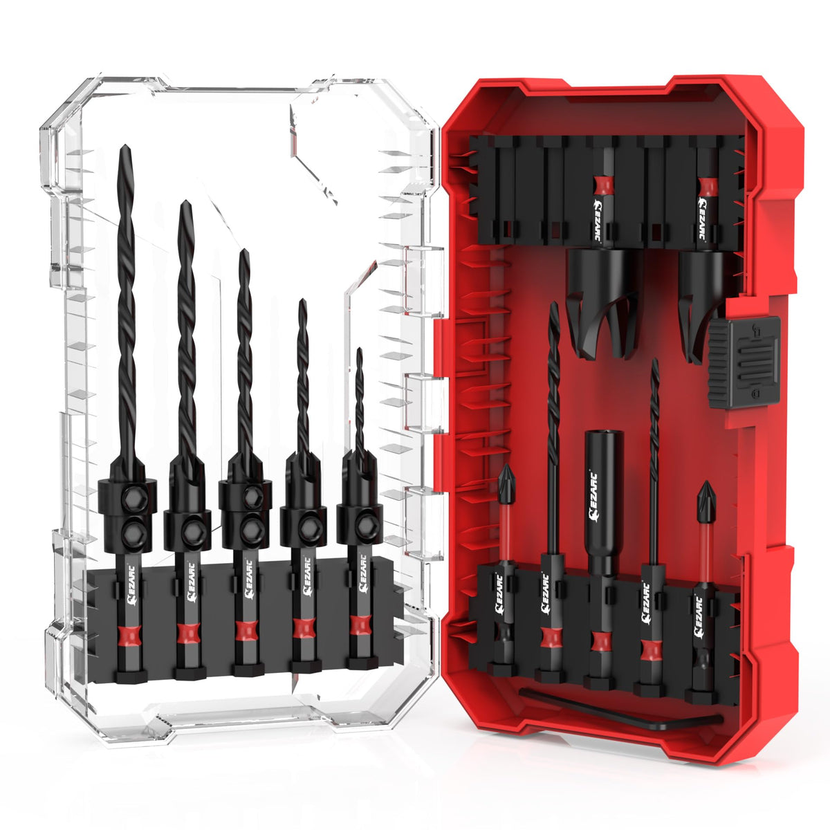 EZARC Countersink Drill Bit Set, 15 PCS Tapered Drill Bits Counter Sink Drill Bit with 2PCS Wood Plug Cutter 1/4" Hex Shank Quick Change for Woodworking with Storage Box