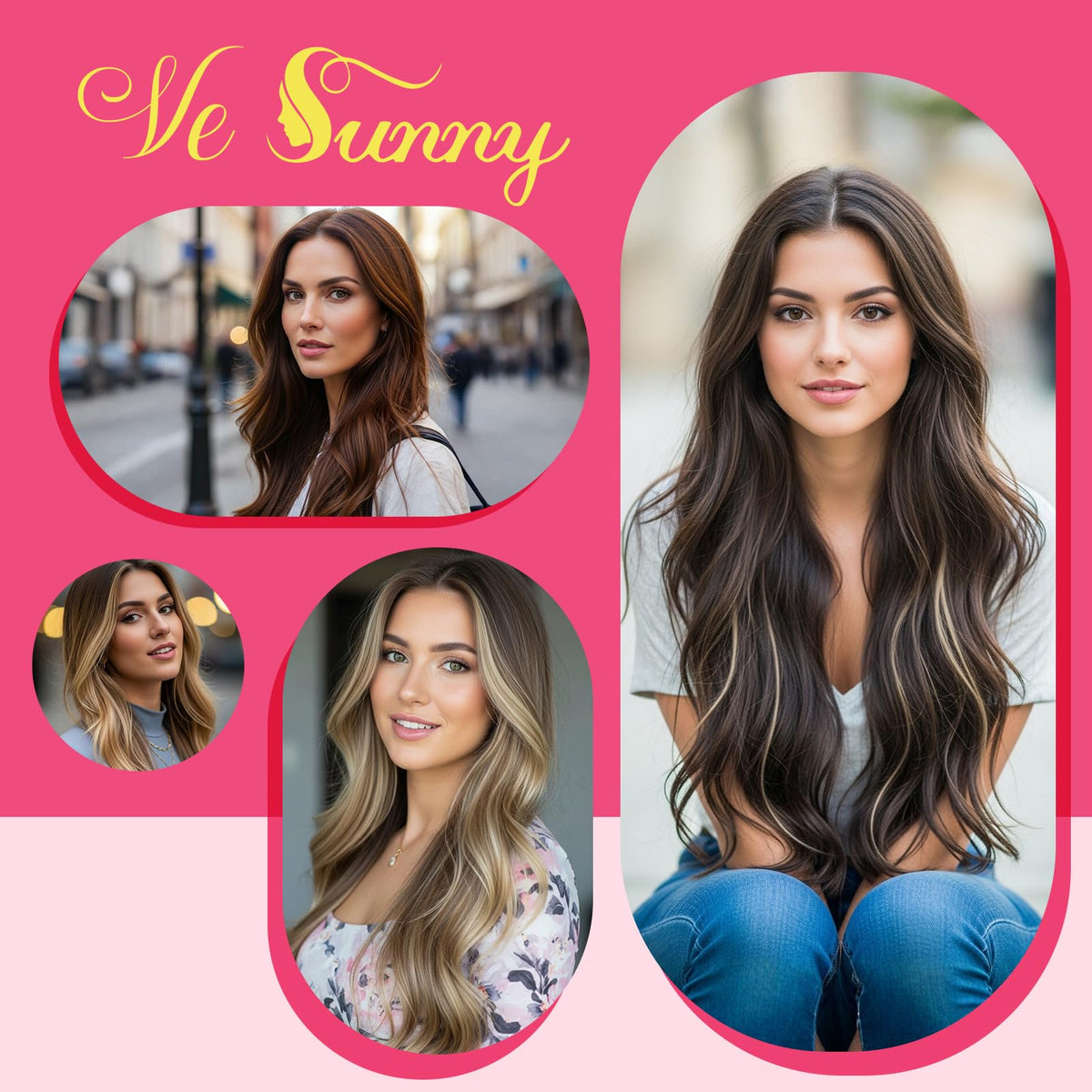 Ve Sunny Hair Tape in Extensions Chocolate Brown Balayage Caramel Blonde