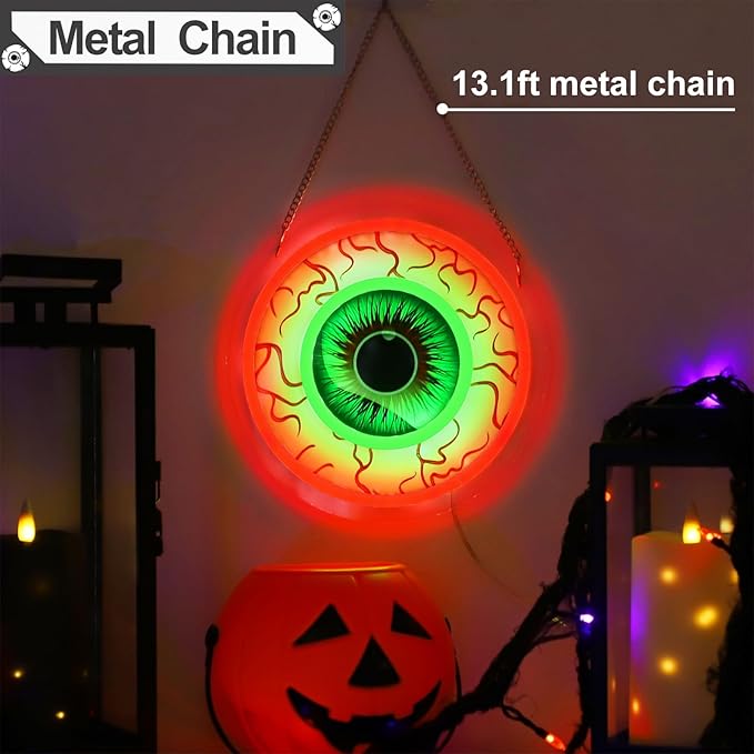 Halloween Window Decorations Indoor Lights, Eyeball Shaped Neon Signs, Red and Green Led Lights Battery Operated Or USB Powered,Cute Gothic Decor for Home, Room, Wall, Office, Mental(1Pack)