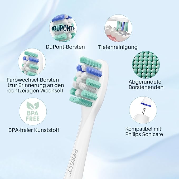 PERECT Soft Replacement Toothbrush Heads 6-Pack for Philips Sonicare Click-On Models – Fits 4100, 5100, 6100, 9023, W Optimal Plaque Control, Not Compatible with Essence/E-Series or Philips One