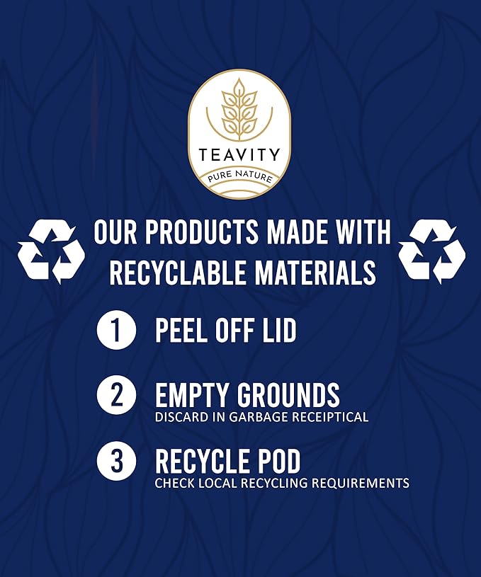 Organic Tea Pods with Moringa, Pepeppermint, Holy Basil & Turmeric - Naturally Decaf Tea - Mental Focus by Teavity (12 Tea Pods)