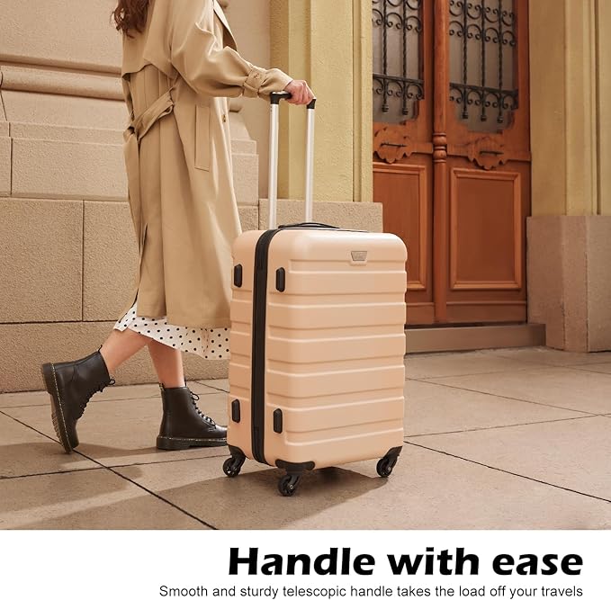 Coolife Luggage 3 Piece Set, Lightweight Durable Hardshell Suitcase set with 360° Spinner Wheels, TSA-approved Lock, Checked Family Travel Luggage sets, 20/24/28 Inch, Champagne New