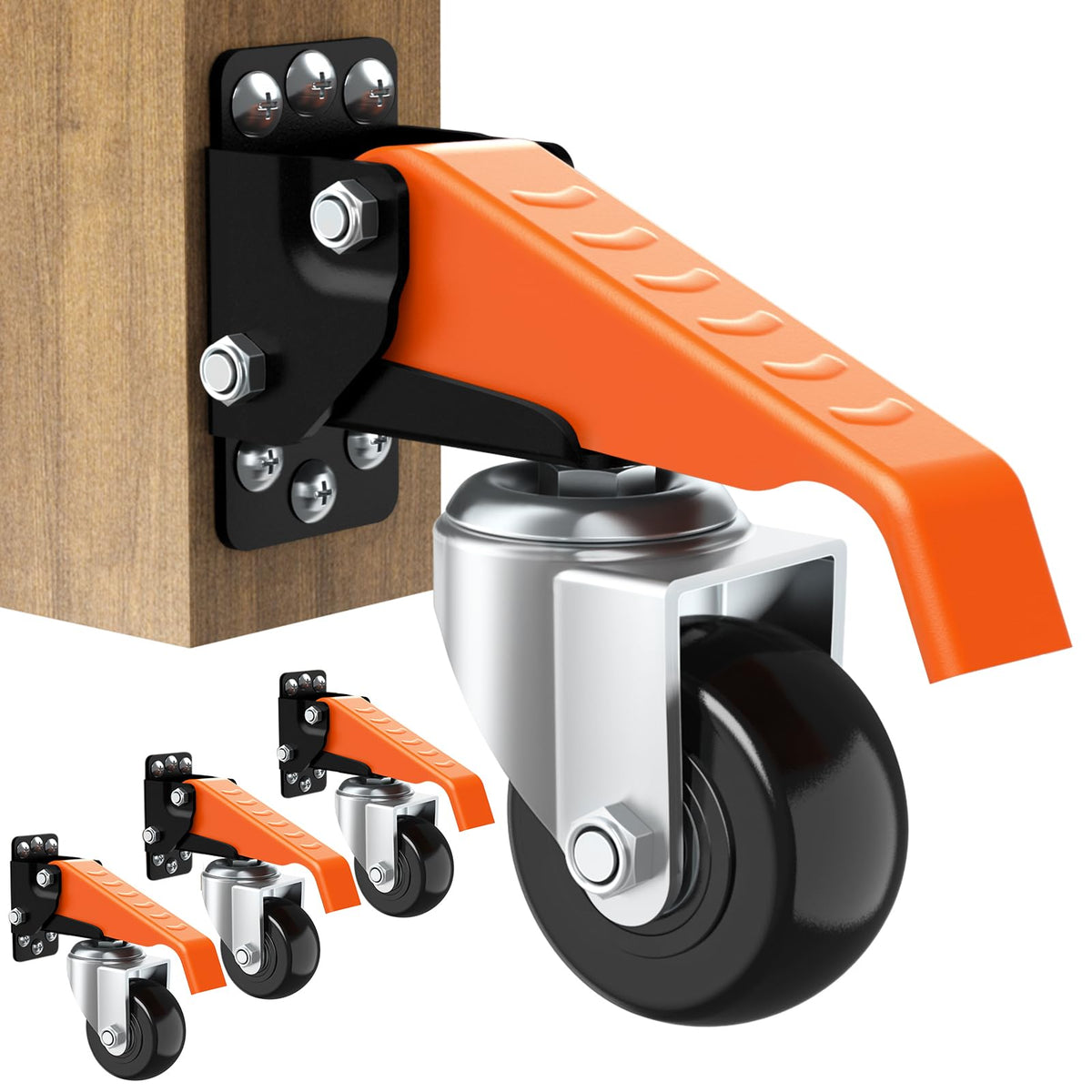 Ronlap Workbench Casters Wheels Kit 720 Lbs Capacity Retractable Casters Set of 4 Heavy Duty Side Mount 2.5" Lifting Casters Work Table Tool Bench Stepdown Castors Wheels 4 Pack