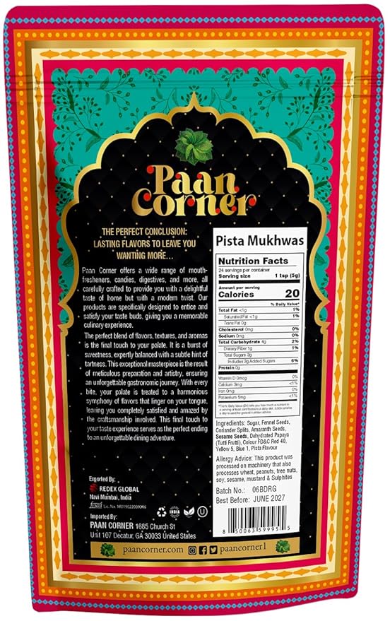 Paan Corner Pista Mukhwas, Pistachio Mouth Freshener, 4.23oz, Clean Ingredients