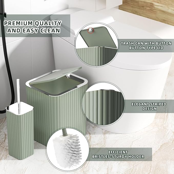 Bathroom Accessories Set - Gorgeous Sage Green Bathroom Set, 10PC Bathroom Accessory Set, Toilet Brush, Trash Can, Qtip Holder Dispenser & Soap Dispenser