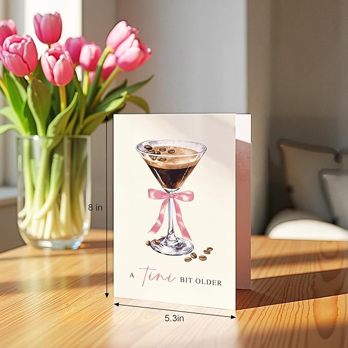 Espresso Martini Birthday Card for Friends, Classic Coffee & Cocktail Birthday Card for Women Girl, A Tini Bit Older Pun Bday Cards for Sister Mom Aunt Grandma Daughter Niece