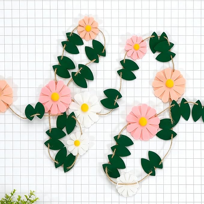 Misscrafts Felt Garland Flower Hanging Garland Daisy Party Banner Colorful 6.6ft for Baby Shower Grand Opening Party Festivals Room Decorations