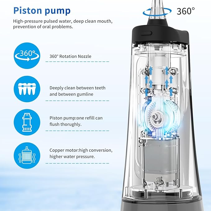 TTFM Dental Electric Water Flosser for Teeth Gums Braces, Dental Portable Flosser, 9 Pressure Modes, 300ml Tank Capacity, Rechargeable IPX7 Waterproof Teeth Cleaner