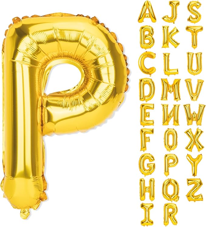 Gold Letter Balloons 40 Inch P Balloon Letters P Alphabet Balloons Giant Letters With Straw Big Balloons Foil Large Gold Balloons For Birthday Party Decorations Wedding Thanksgiving Christmas Balloons