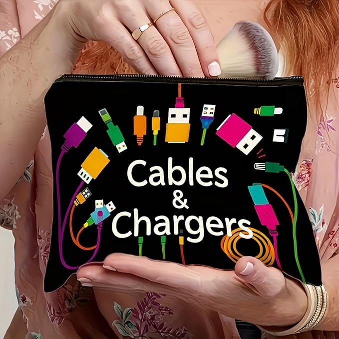 Black Small Bag for Women Men Charger Colorful Travel Pouch Kit with Zipper Bag Storage Cables Supplies for Family Friend Worker Accessories