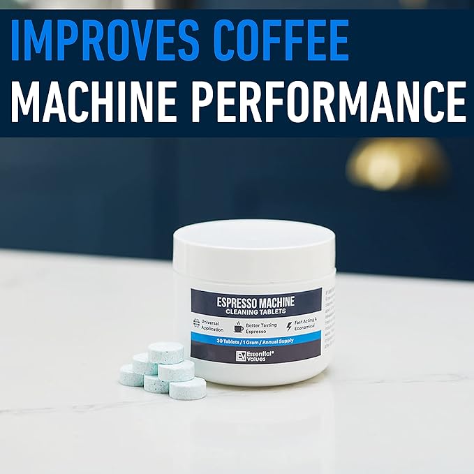 Essential Values Espresso Machine Cleaning Tablets (30 Tablets), Compatible with Breville Barista Express, Gaggia, Delonghi, Jura, Philips - Universal Descaler for Espresso Machines