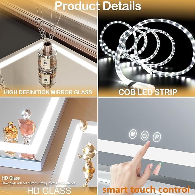 Elegant LED Vanity Mirror with 3-Color Adjustable Lights, Arched Makeup Mirror 360° Rotating Stand & Touch Control - Perfect Makeup Gift for Women Gold