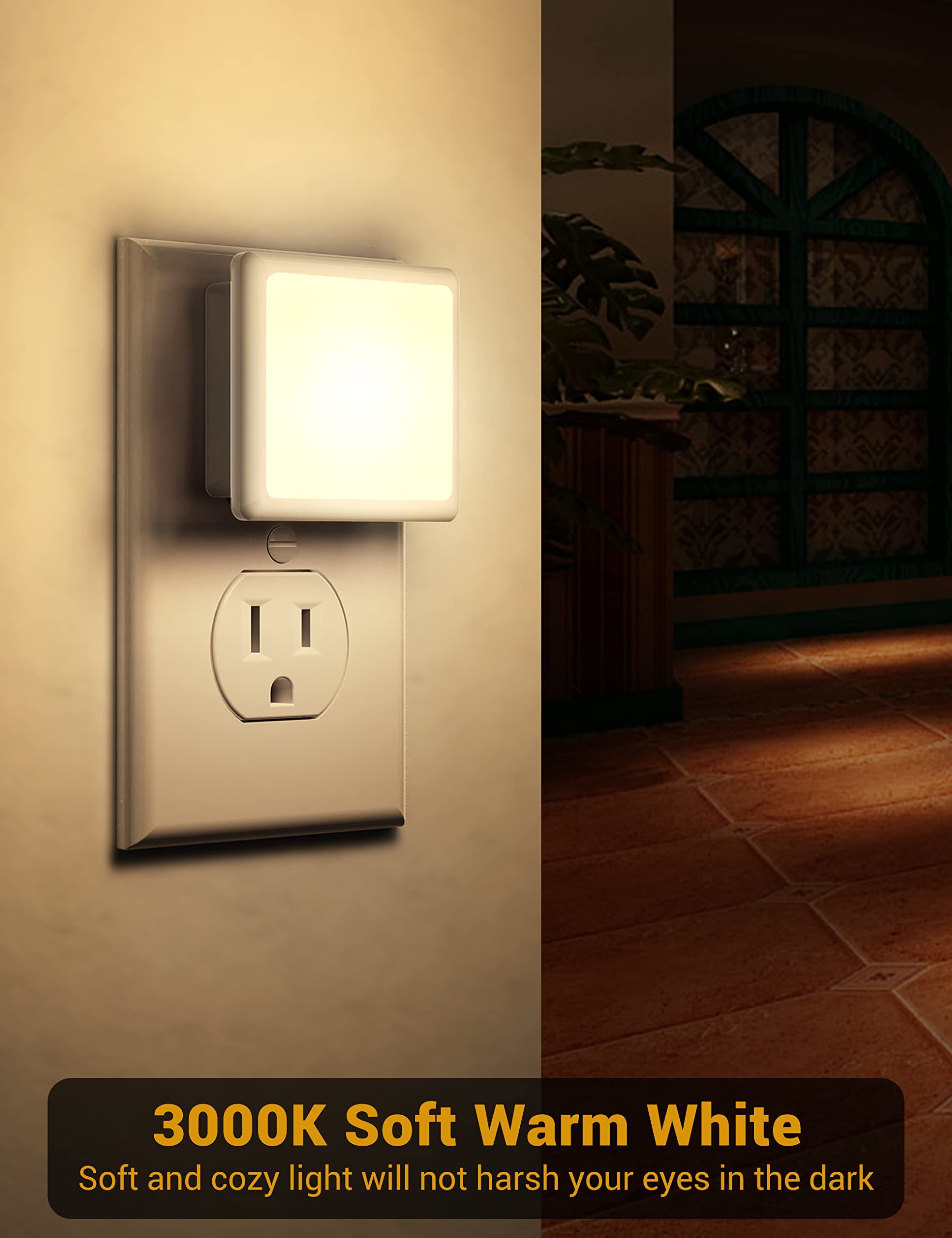 JandCase Night Light, 4 Pack Night Lights Plug into Wall with Auto Light Sensor, 3000K Warm White Nightlight Plug in, LED Night Lights for Kids Adults Bathroom Hallway Kitchen