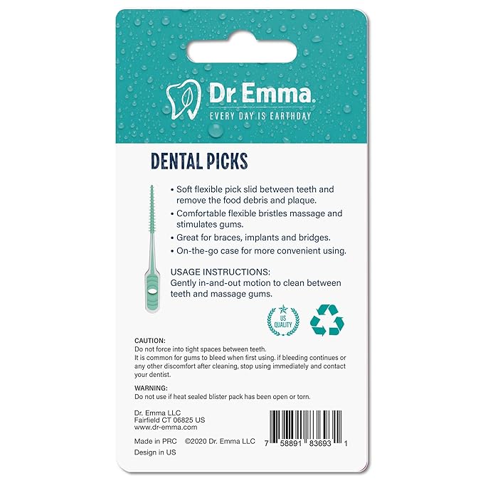 Dr. Emma Soft Rubberized Dental Picks Mint Brush Picks, 100 Count (4 Packs, Mint)