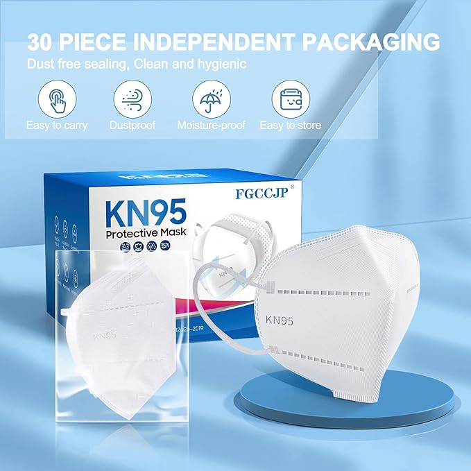 KN95 Face Mask 30pcs Disposable Face Masks Individual Packed Safety 5 Layers Breathable Cup Dust Masks Filtration>95%