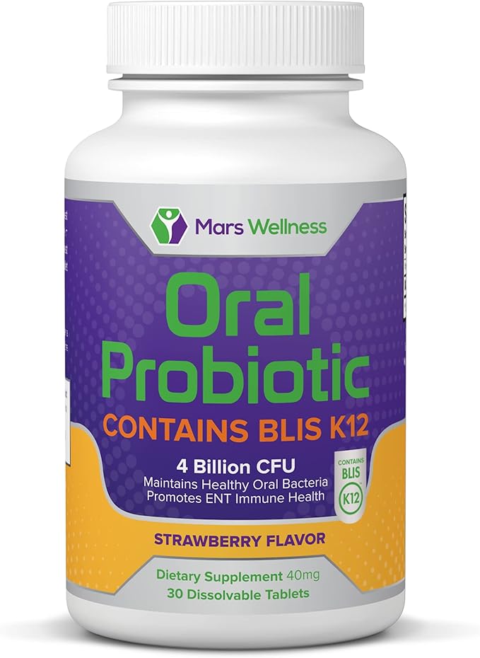 Oral Probiotic Supplement with BLIS K12 4 Billion CFU - Doctor Formulated 30 Day Supply Bottle for Bad Breath, Strep, Cavities, Gum and Oral and Dental Health - Sugar Free - USA Made - 24 Pack