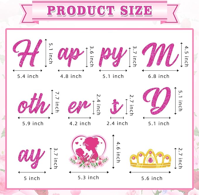 Mother's Day Decorations Set - Pink Glitter Happy Mother's Day Banner, Print Garland, Hanging Swirls, Honeycomb Centerpieces - Best Mom Ever Party Supplies