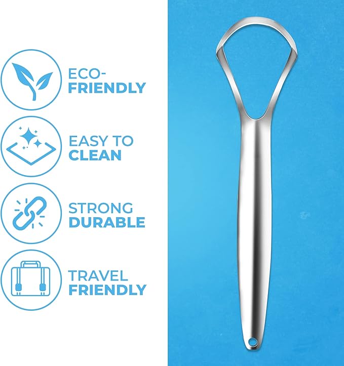 HOKIN Tongue Scraper for Adults with Travel Case (1Pcs Oral Care Pack) - 100% Metal Spoon Shaped Tongue Cleaner, Tough Scraper for Oral Hygiene