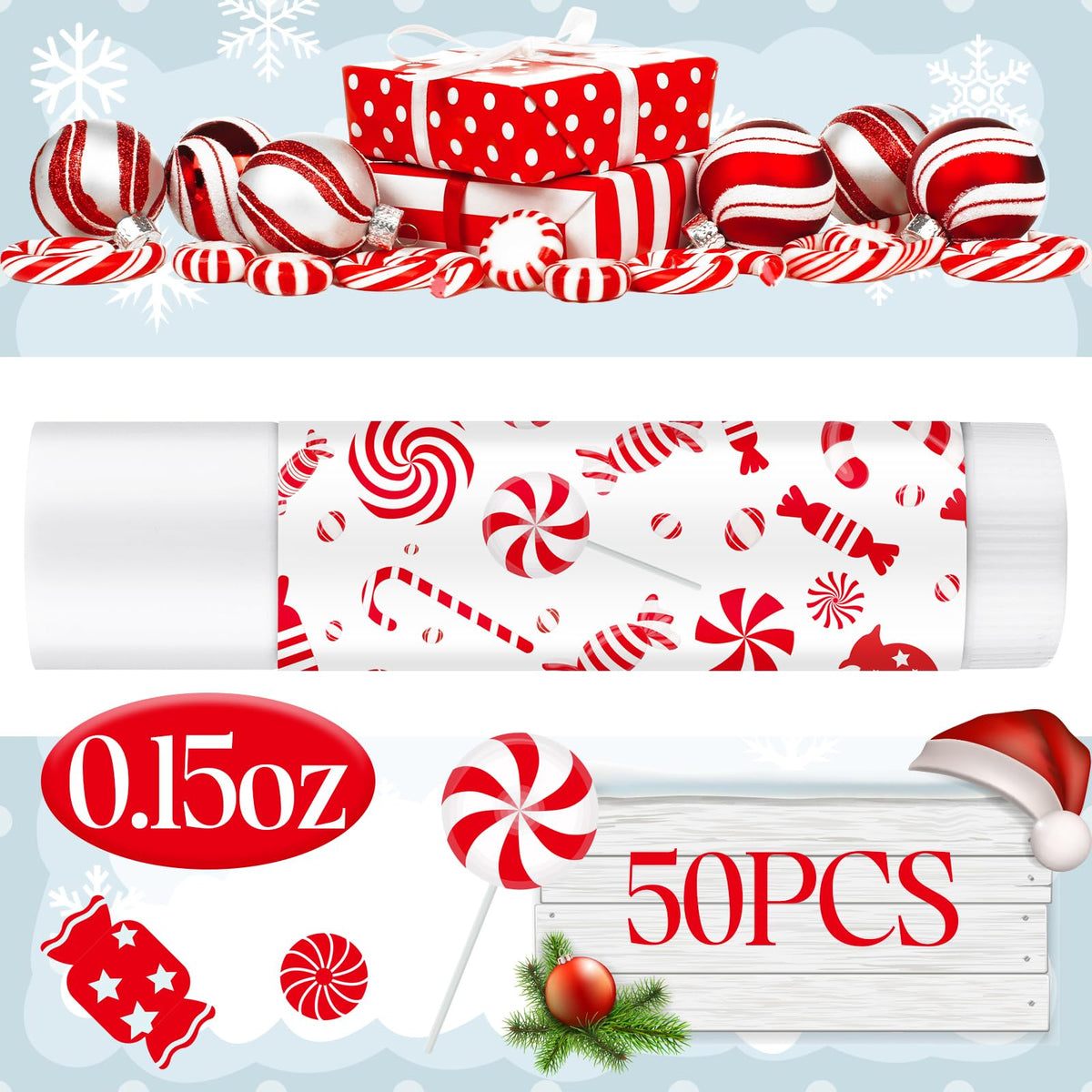 50 Pack Christmas Lip Balms Bulk Christmas Candy Peppermint Cane Scented Holiday Flavor Lip Balm Gifts Xmas Party Gifts Bulk Xmas Items Stocking Stuffers for Women Men Staff Employee (Lollipop 2)