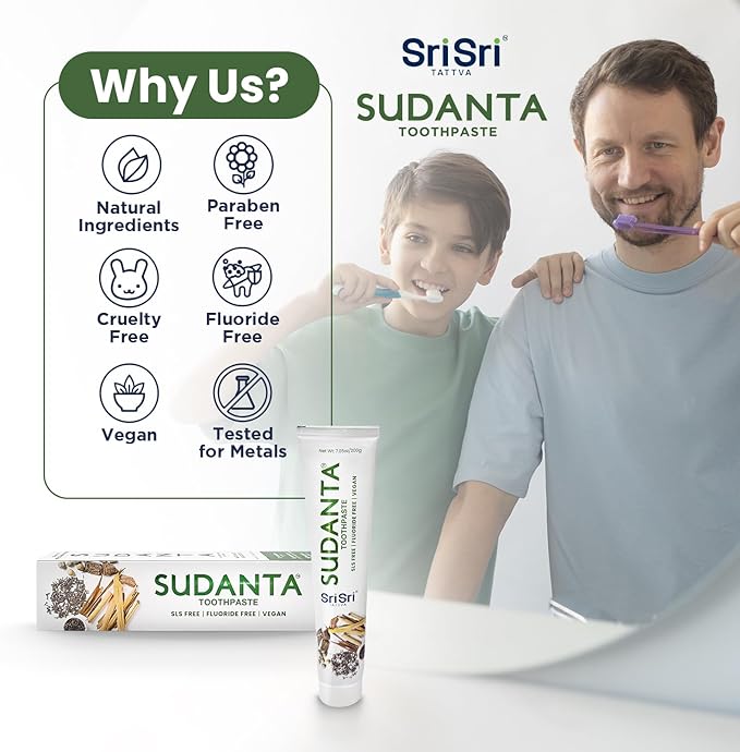 Sri Sri Tattva Sudanta Herbal Toothpaste – SLS Free & Fluoride Free Natural Ayurvedic Toothpaste for Strong Teeth, Healthy Gums & Oral Care – 200 g Pack of 3