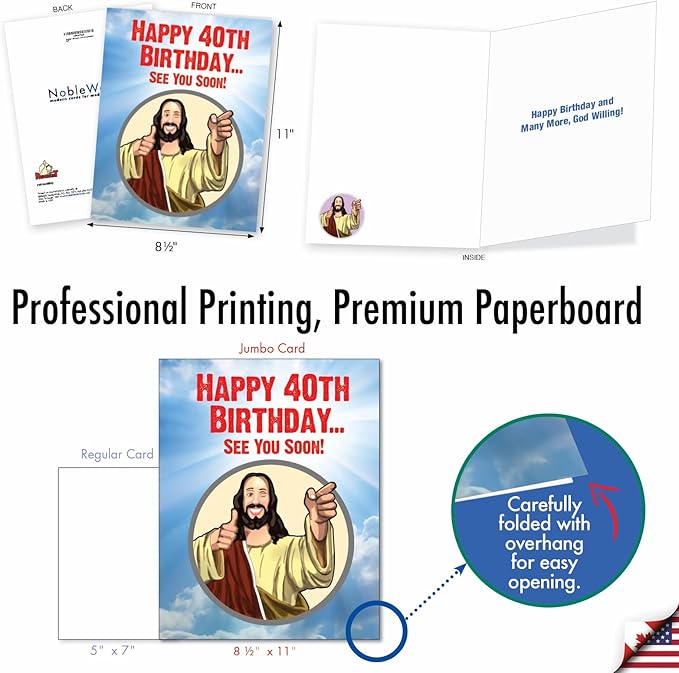 NobleWorks - 40th Funny Birthday Greeting Card (8.5 x 11 Inch) - 40 Years Old, Big Milestone Birthday Humor Card from Group - See You Soon 40 J9064MBG